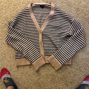 NWOT Monrow Beige and Black Striped Cardigan